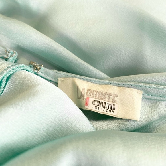 LAPOINTE Satin Halter Evening Gown Backless Maxi Dress in Mint Green Size 4 - Picture 11 of 14